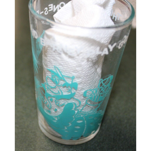 Vintage Flinstones Juice Glass 1962 TEAL “FRED and BARNEY PLAY GOLF” - Picture 1 of 1